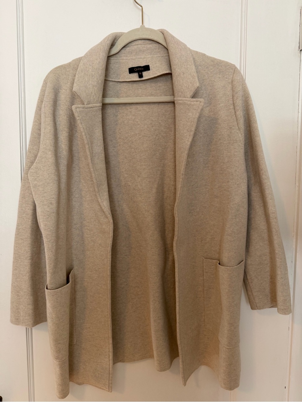 Quince Neutral Beige Knit Blazer Cardigan